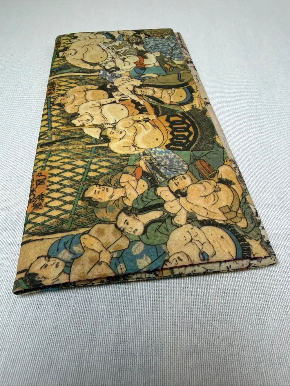 Handmade Japanese Sumo Wrestler Ukiyo-e Checkbook Cover Wallet Fabric Art